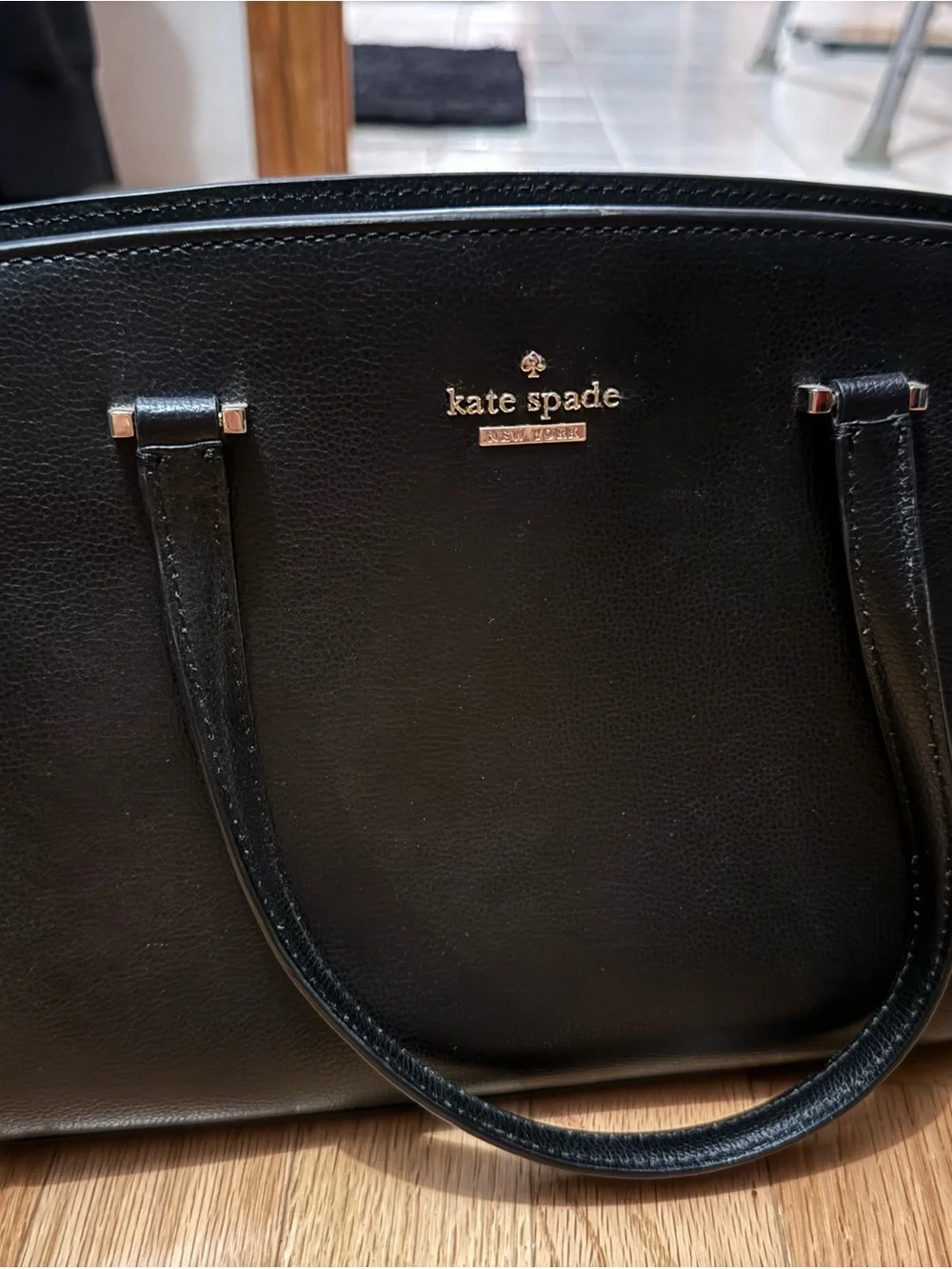 kate spade Black Leather Tote with Gold Logo